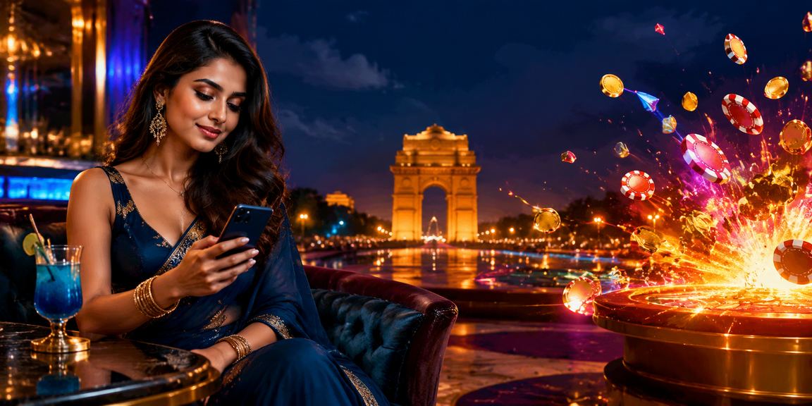 User interacting with mobile sports betting app near India Gate Delhi